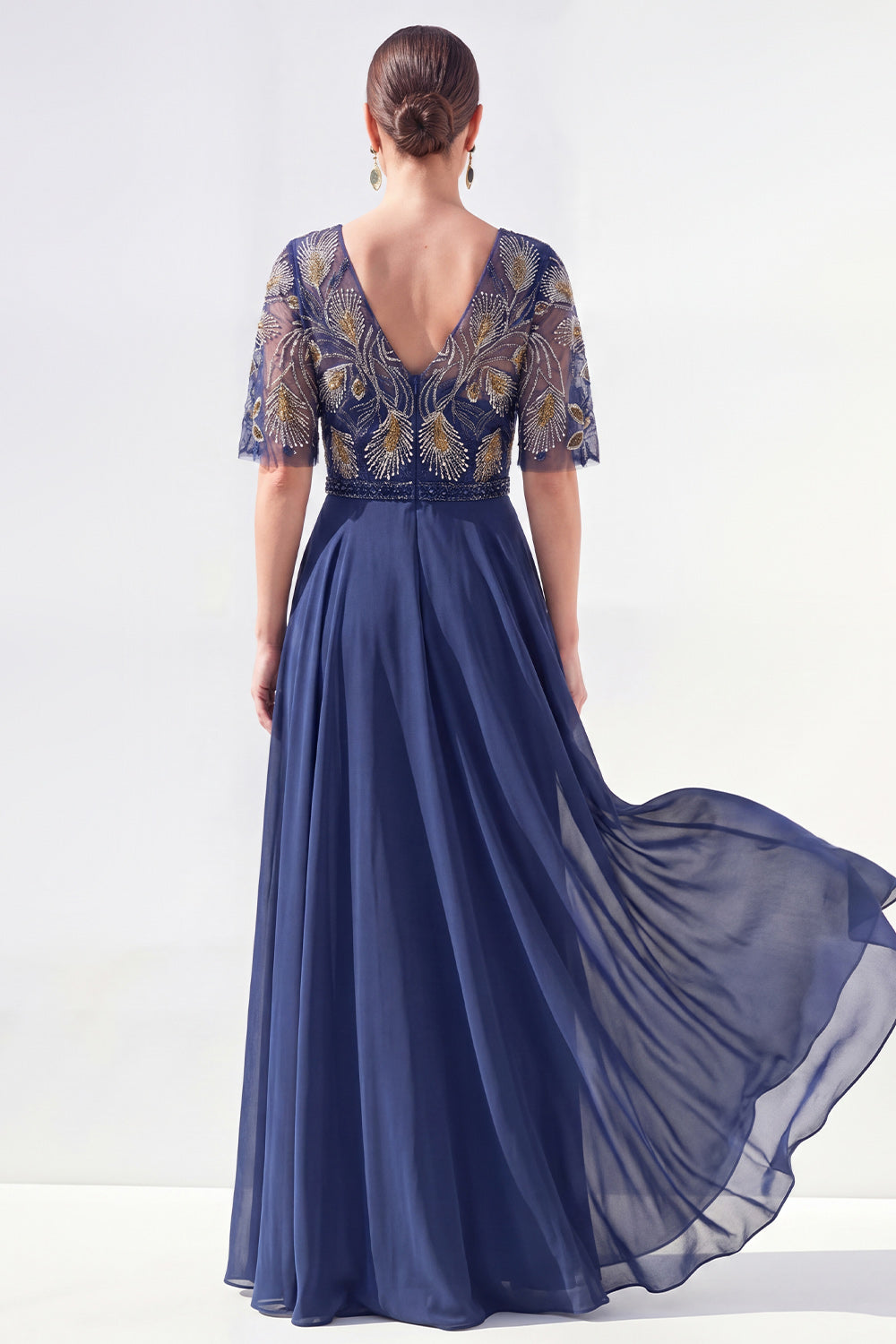 Green Half Sleeve A Line Maxi Mother of the Bride Dress