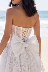 Strapless Floral Corset A Line Mini White Dress
