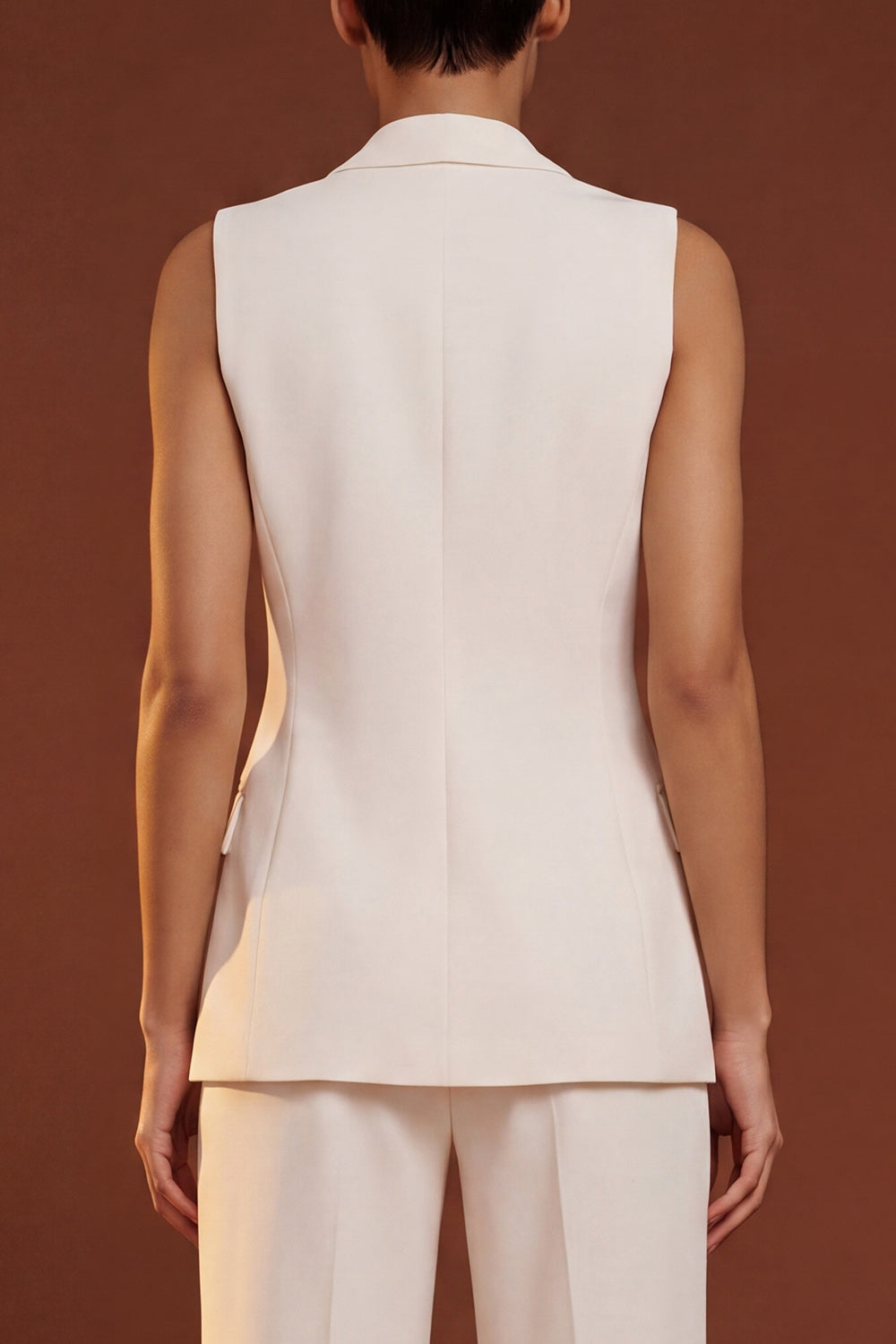 Shawl Lapel 2 Piece Ivory Sleeveless Women's Suits