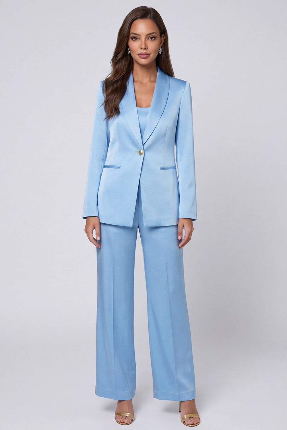 Shawl Lapel Light Blue 2 Piece Single Buckle Women's Suits