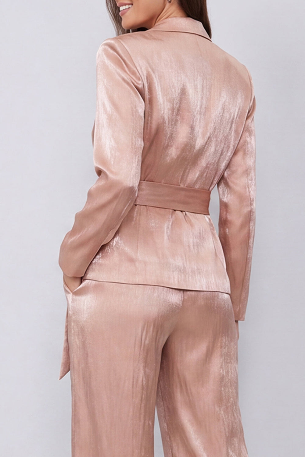 Peaked Lapel Dusty Rose 2 Piece Women's Suits with Sash