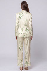 Notched Lapel Light Green 2 Piece Printed Women's Suits
