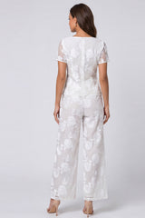 Floral Square Neck 2 Piece Ivory Women's Suits
