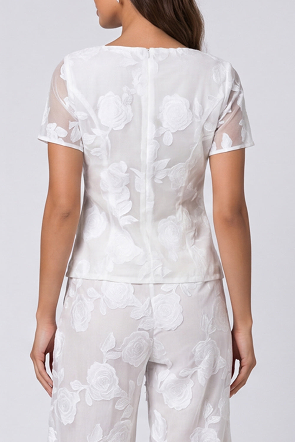 Floral Square Neck 2 Piece Ivory Women's Suits