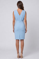 Sky Blue Ruched Bodycon Mini Work Dress with Slit