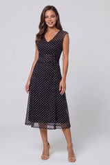 Black and White Polka Dot Sleeveless A Line Midi Work Dress