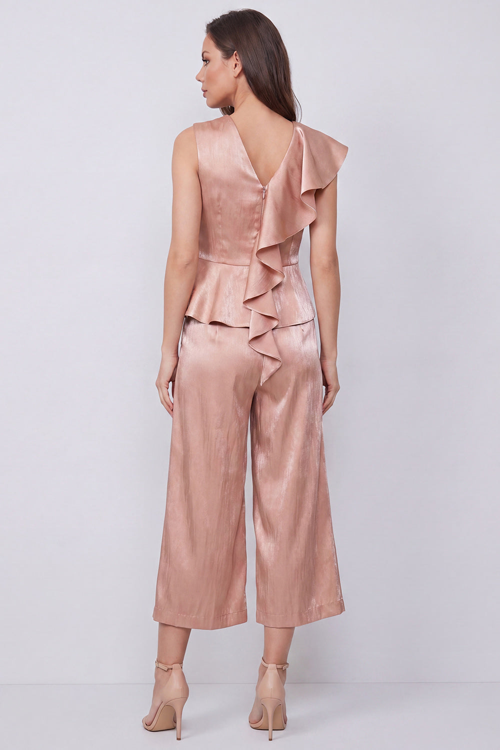 Dusty Rose 2 Piece Satin Ruffled Women's Suits
