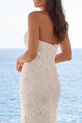 Strapless Floral Ivory Mermaid Maxi Wedding Dress