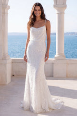 Sparkly Ivory Mermaid Maxi Wedding Dress