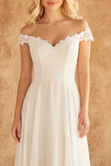 Off the Shoulder A Line Corset Ivory Appliqued Wedding Dress