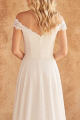 Off the Shoulder A Line Corset Ivory Appliqued Wedding Dress