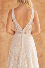 Ivory A Line Lace Corset V Neck Wedding Dress