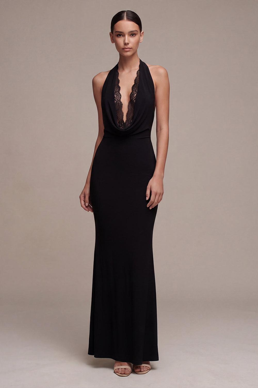 Halter Black Lace Mermaid Backless Maxi Formal Dress