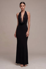 Halter Black Lace Mermaid Backless Maxi Formal Dress