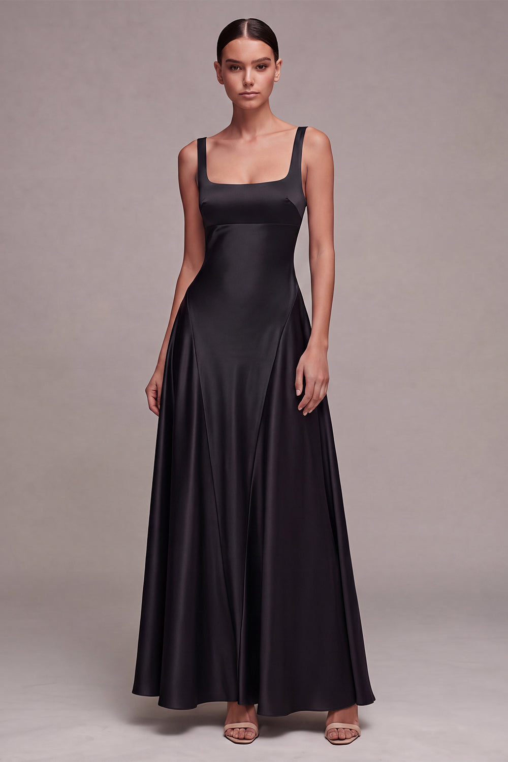 Square Neck Satin Purple A Line Maxi Formal Dress