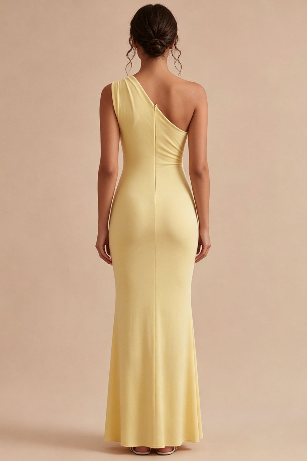 One Shoulder Ruched Mermaid Daffodil Maxi Formal Dress