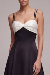 A Line Black and White Ruched Maxi Formal Dress