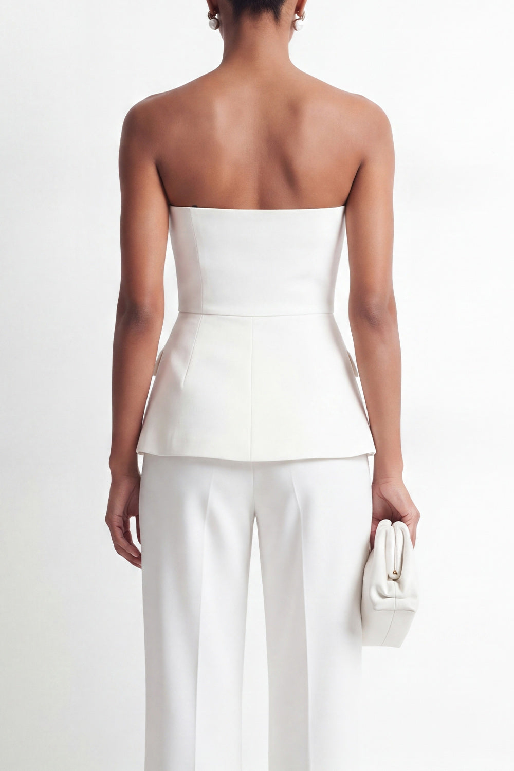 Strapless White 2-Piece Double Breasted Slim Fit Women Suits
