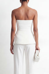 Strapless White 2-Piece Double Breasted Slim Fit Women Suits