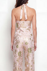 Halter Golden Floral 2 Piece Slim Fit Women Suits