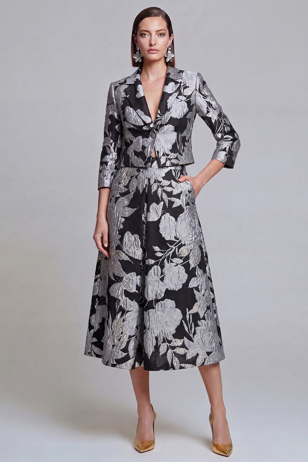 Sage Green Notched Lapel Jacquard 2-Piece Women Suits