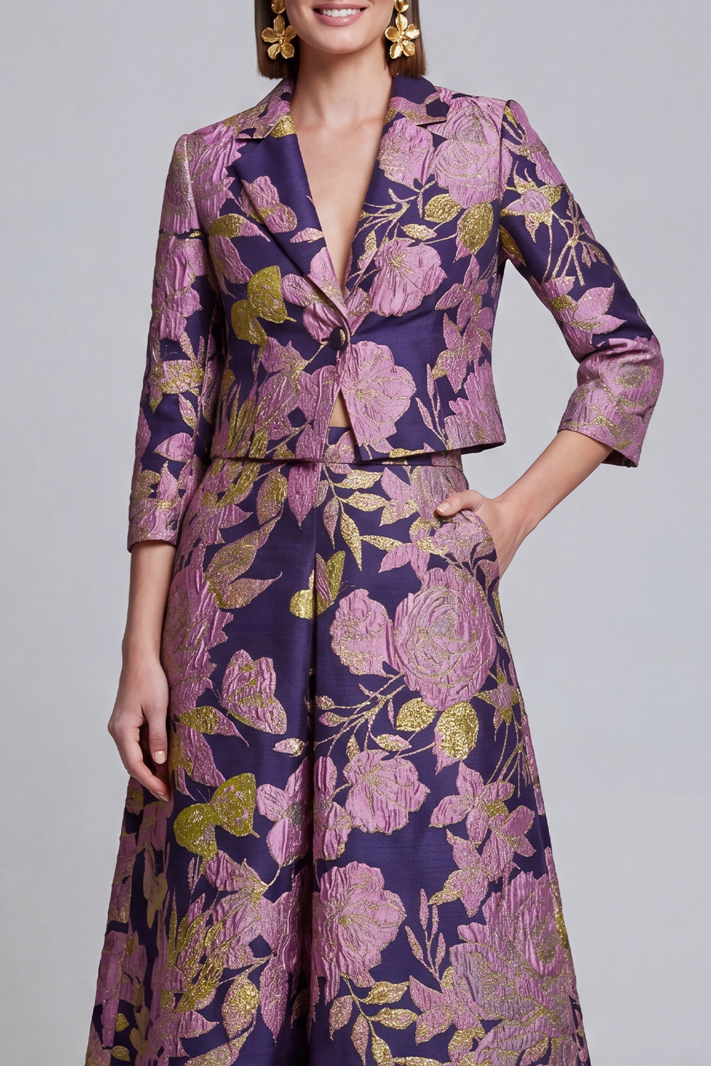 Sage Green Notched Lapel Jacquard 2-Piece Women Suits