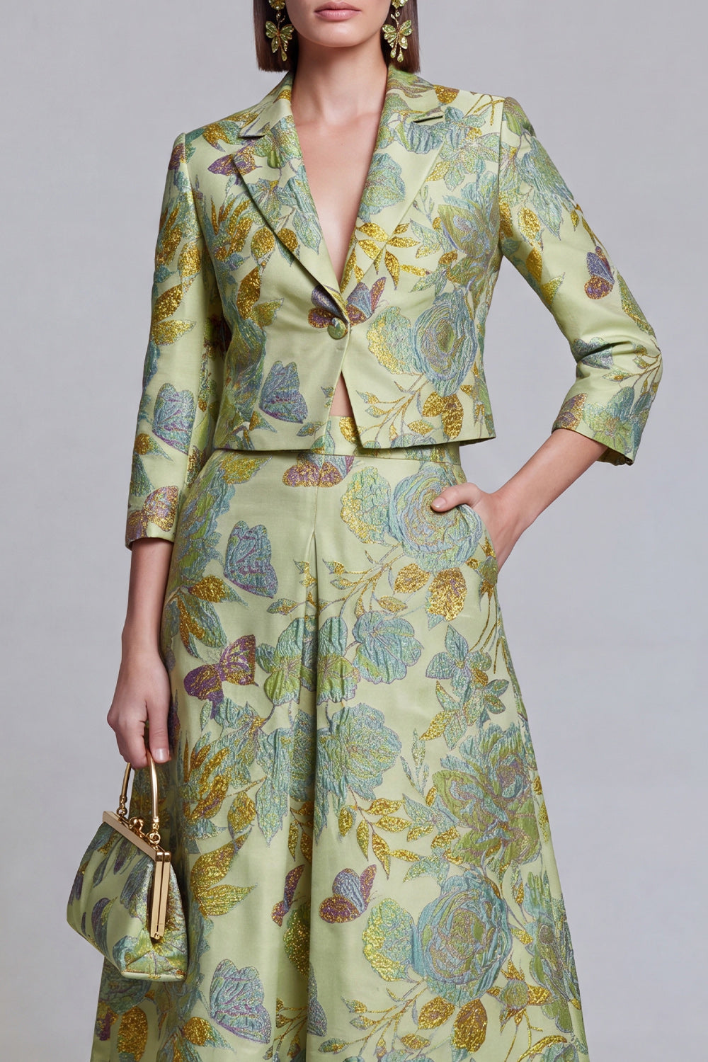 Sage Green Notched Lapel Jacquard 2-Piece Women Suits