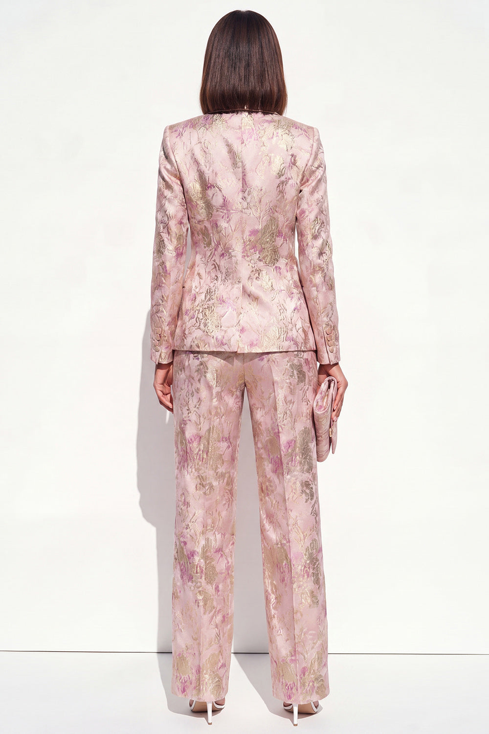 Blush Peaked Lapel Jacquard 2-Piece Women Suits