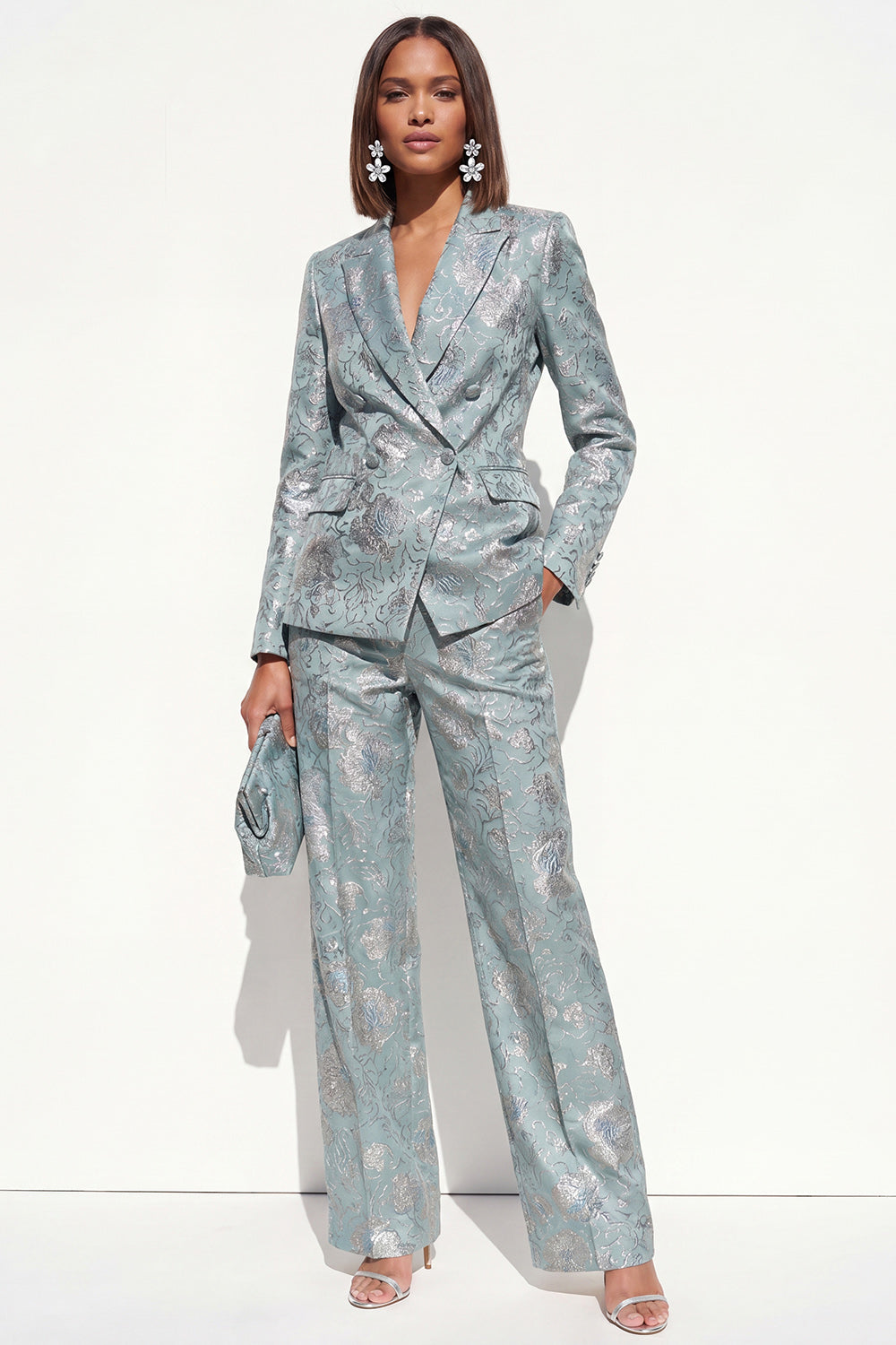 Blush Peaked Lapel Jacquard 2-Piece Women Suits