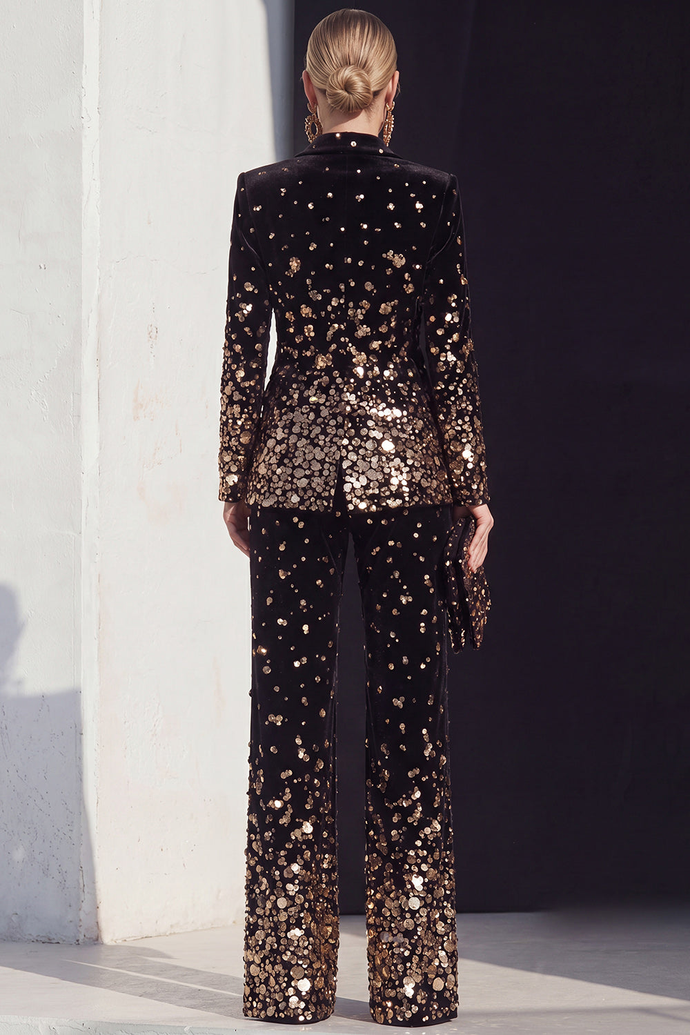 Black Champagne Sequin Peak Lapel 2-Piece Women's Suits