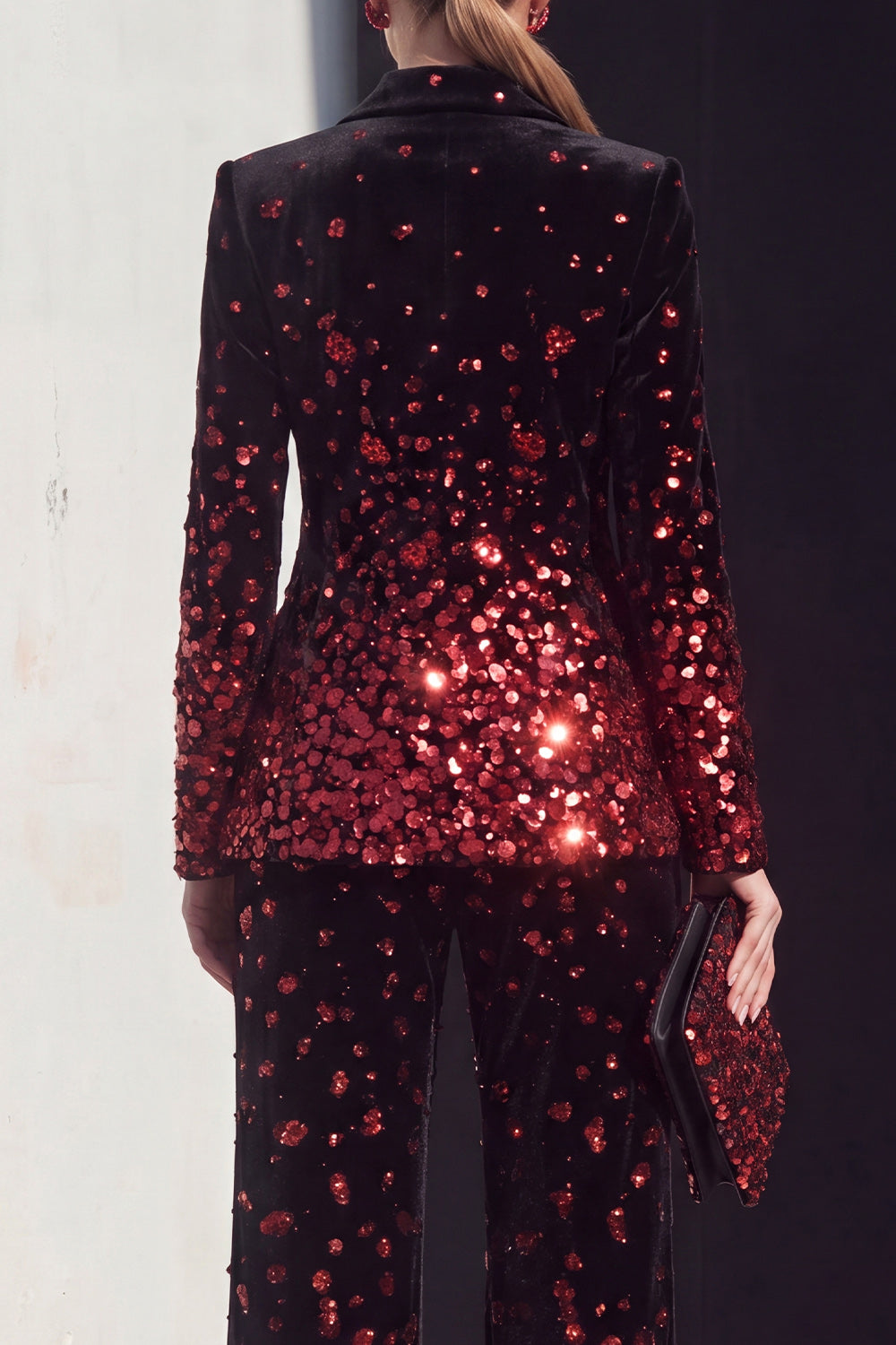 Black Champagne Sequin Peak Lapel 2-Piece Women's Suits