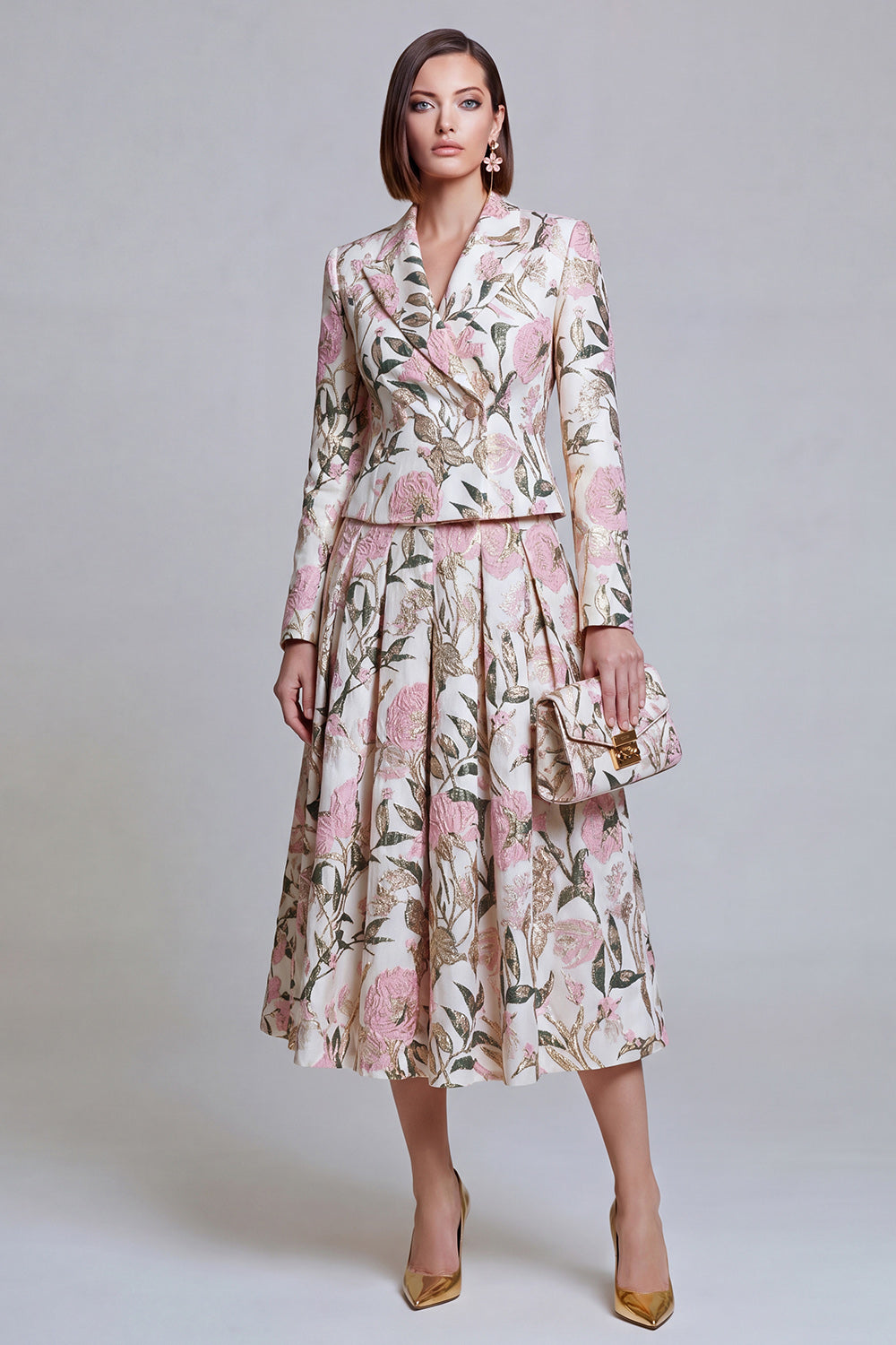 Ivory Yellow Flower Peak Lapel 2-Piece Women Suits