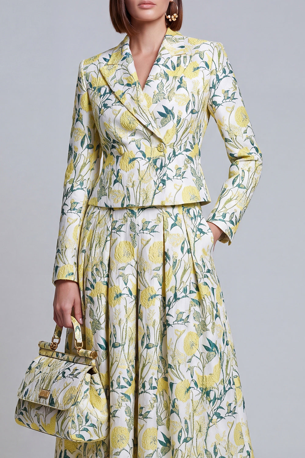 Ivory Yellow Flower Peak Lapel 2-Piece Women Suits