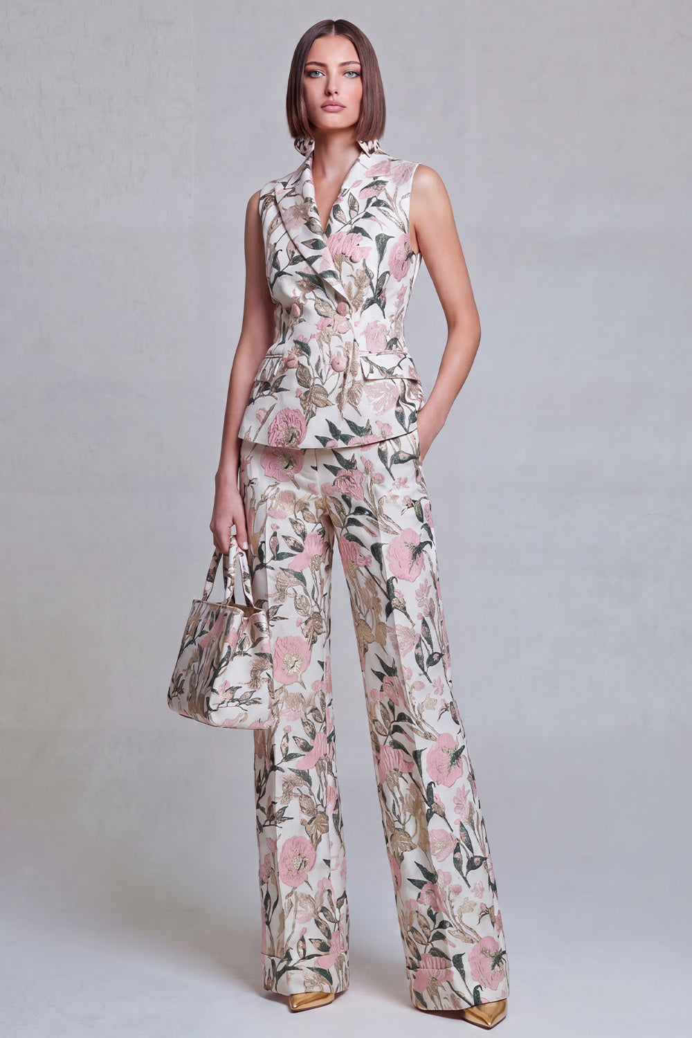 Grey Blue Flower Peak Lapel 2-Piece Women Suits