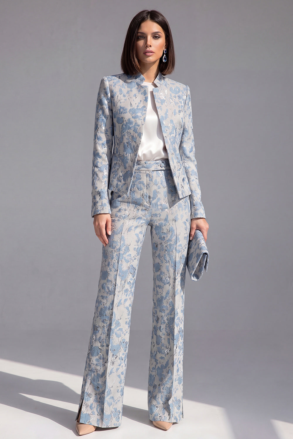 Dusty Green 3-Piece Jacquard Women Suits