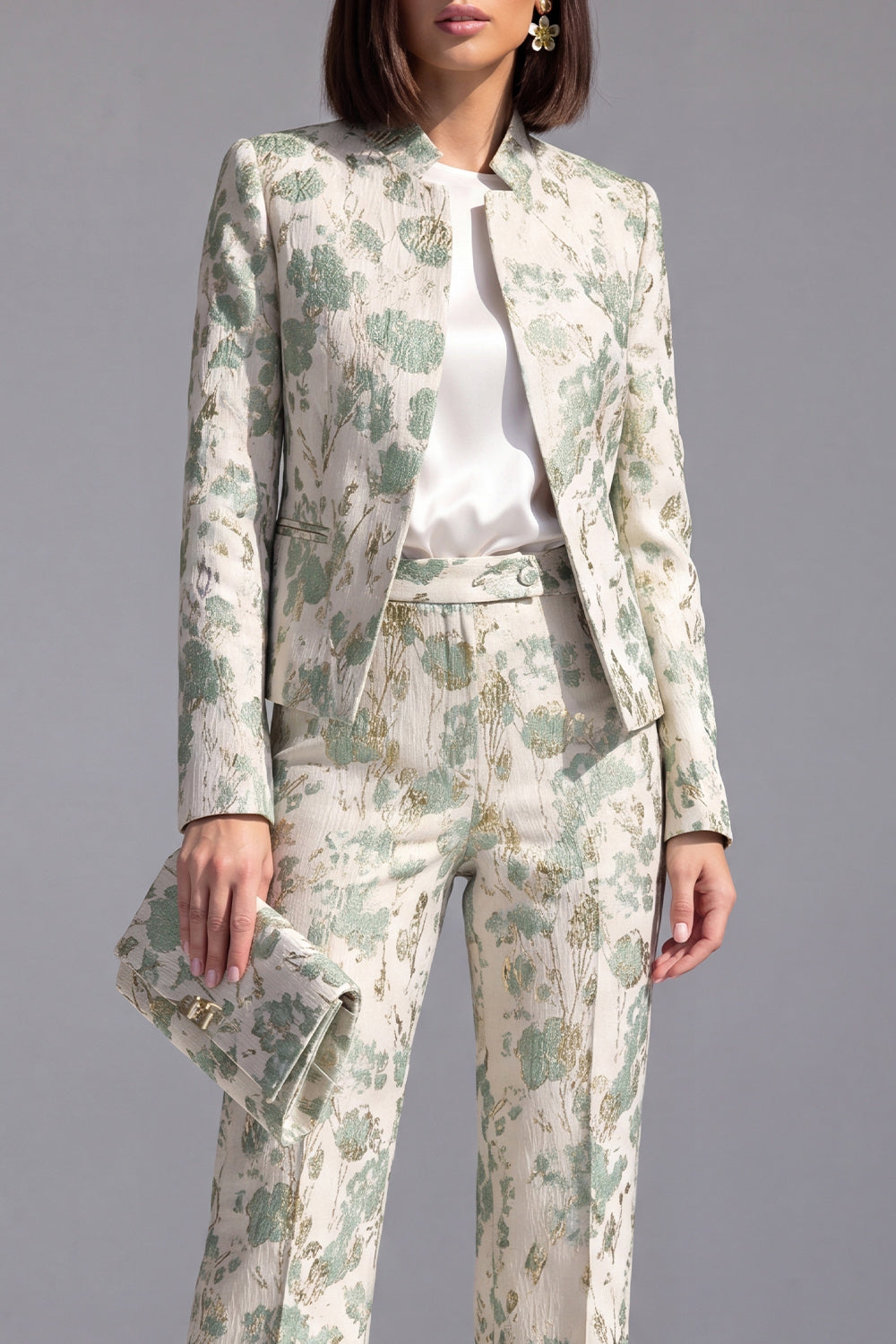 Dusty Green 3-Piece Jacquard Women Suits