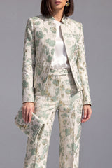 Dusty Green 3-Piece Jacquard Women Suits