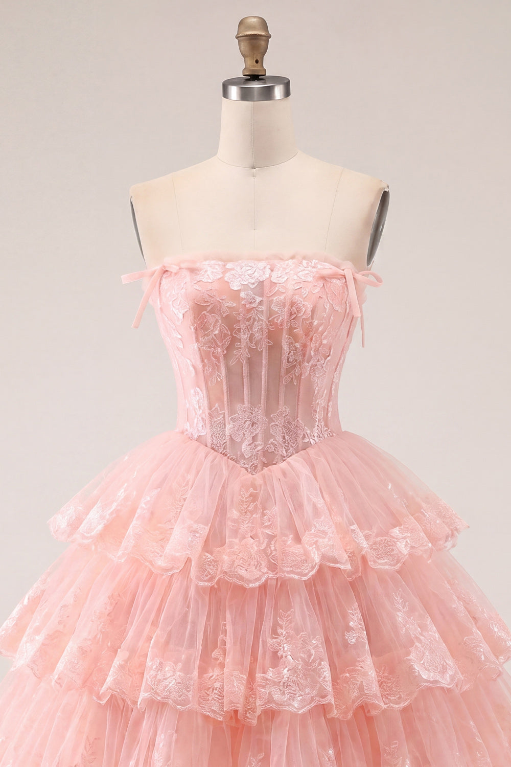Strapless Floral Corset Tulle A-Line Lilac Tiered Homecoming Dress