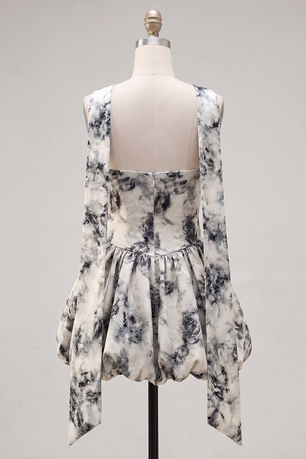 White Black Floral Sweetheart A-Line Homecoming Dress with Neck Scarf
