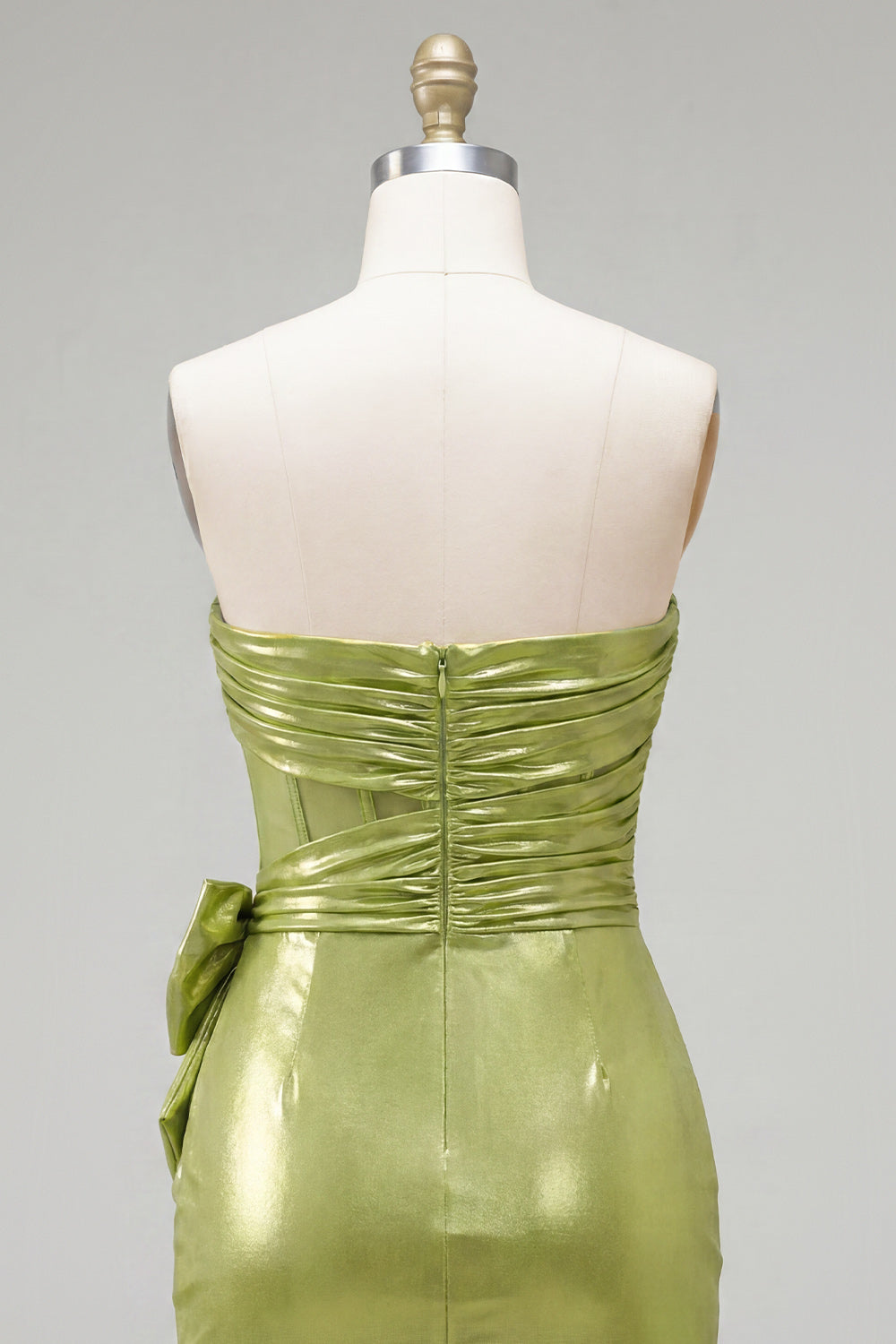 Strapless Green Bodycon Corset Metallic Homecoming Dress with 3D Flowers