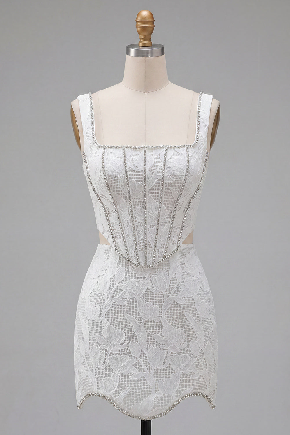 Square Neck White Bodycon Corset Homecoming Dress with Beading