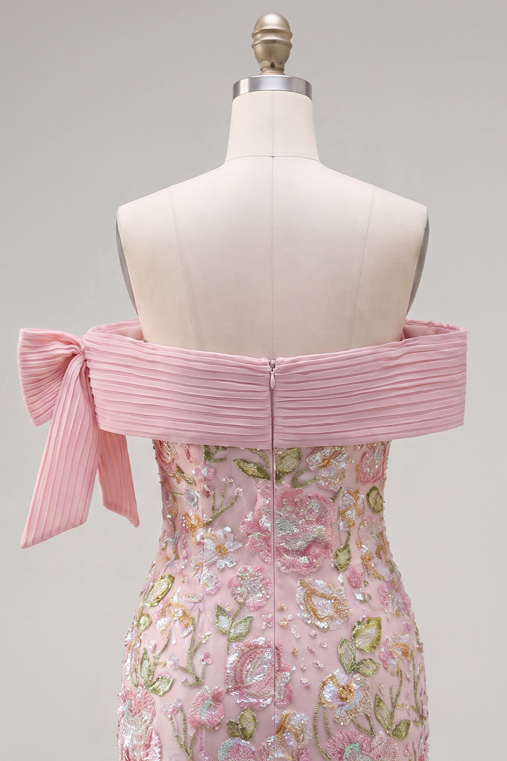 Off the Shoulder Pink Bodycon Floral Sequin Homecoming Dress
