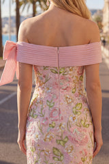 Off the Shoulder Pink Bodycon Floral Sequin Homecoming Dress