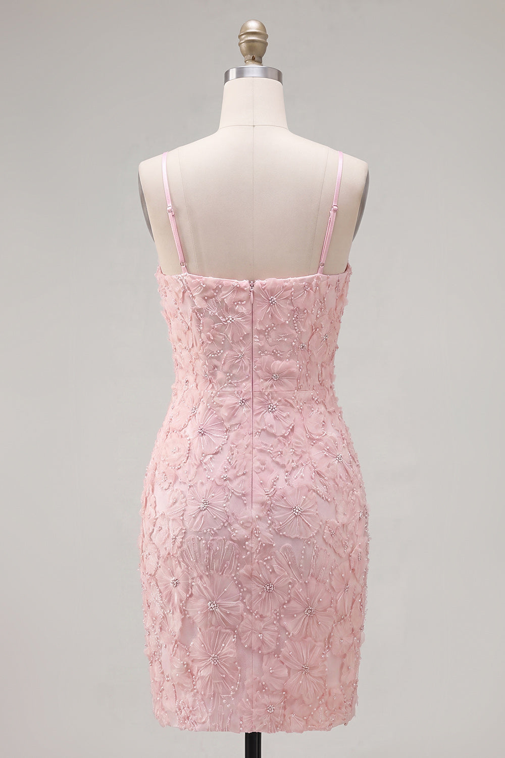 Pink Bodycon Beaded Floral Homecoming Dress with Bow