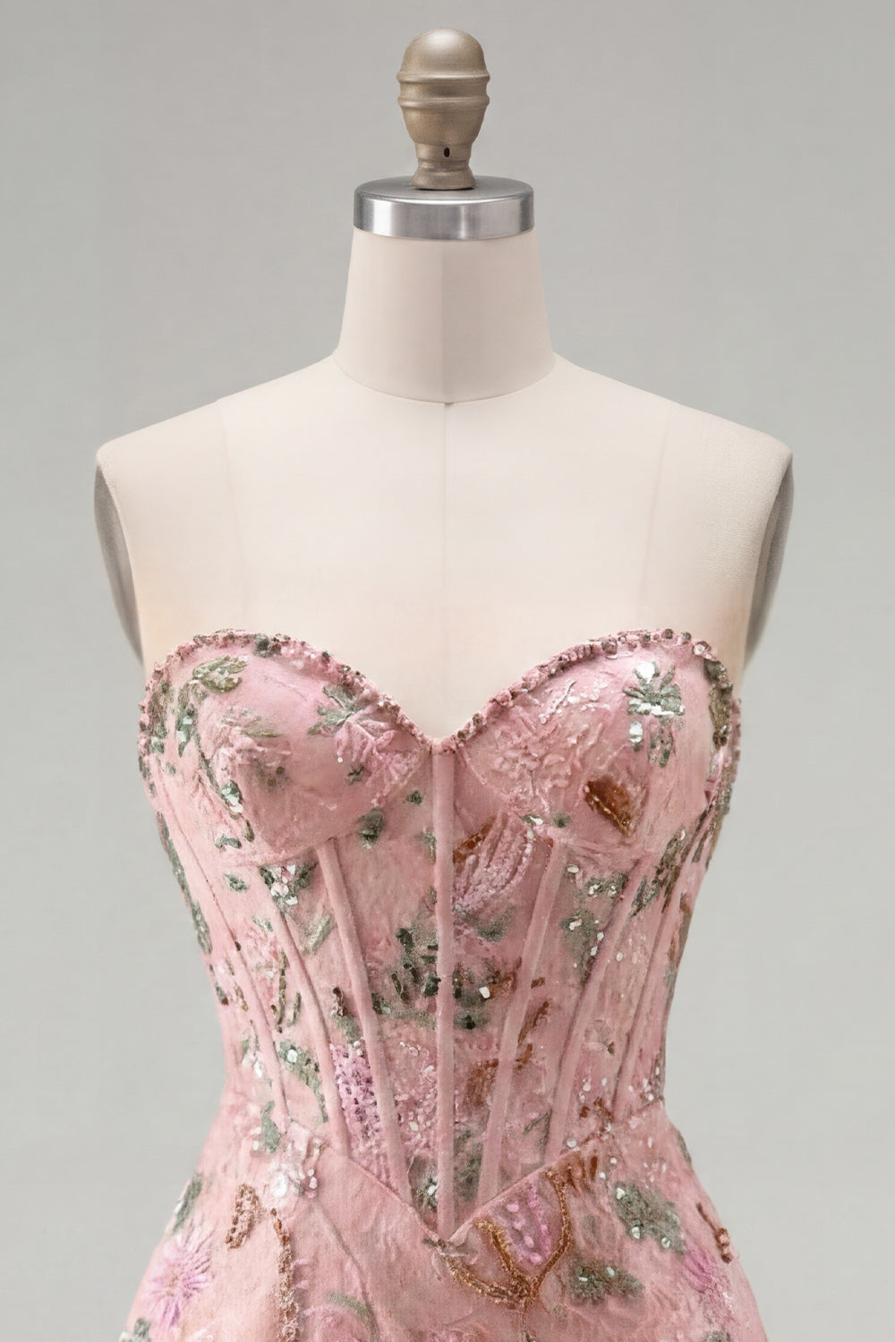 Pink Sweetheart Bodycon Floral Corset Homecoming Dress
