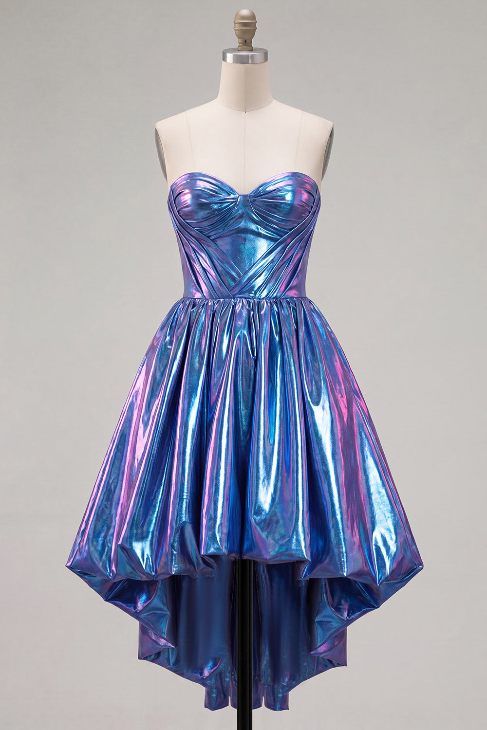 Strapless Fuchsia Corset Metallic 80s High-Low Homecoming Dress