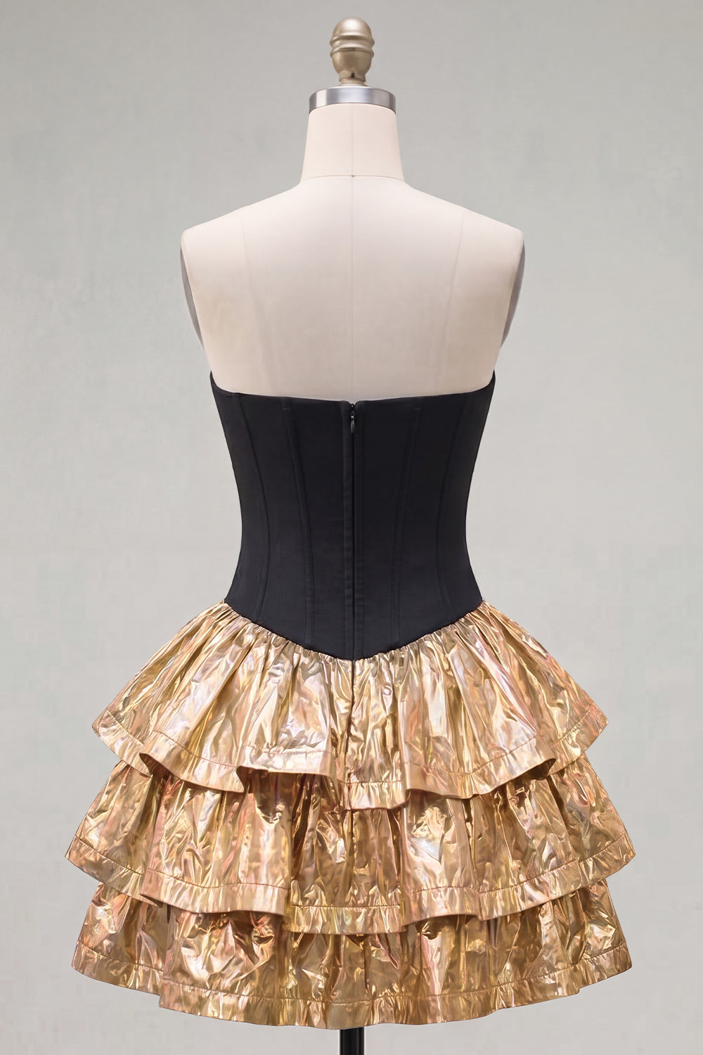 Strapless Corset Black Golden A Line 80s Homecoming Dress With Bow