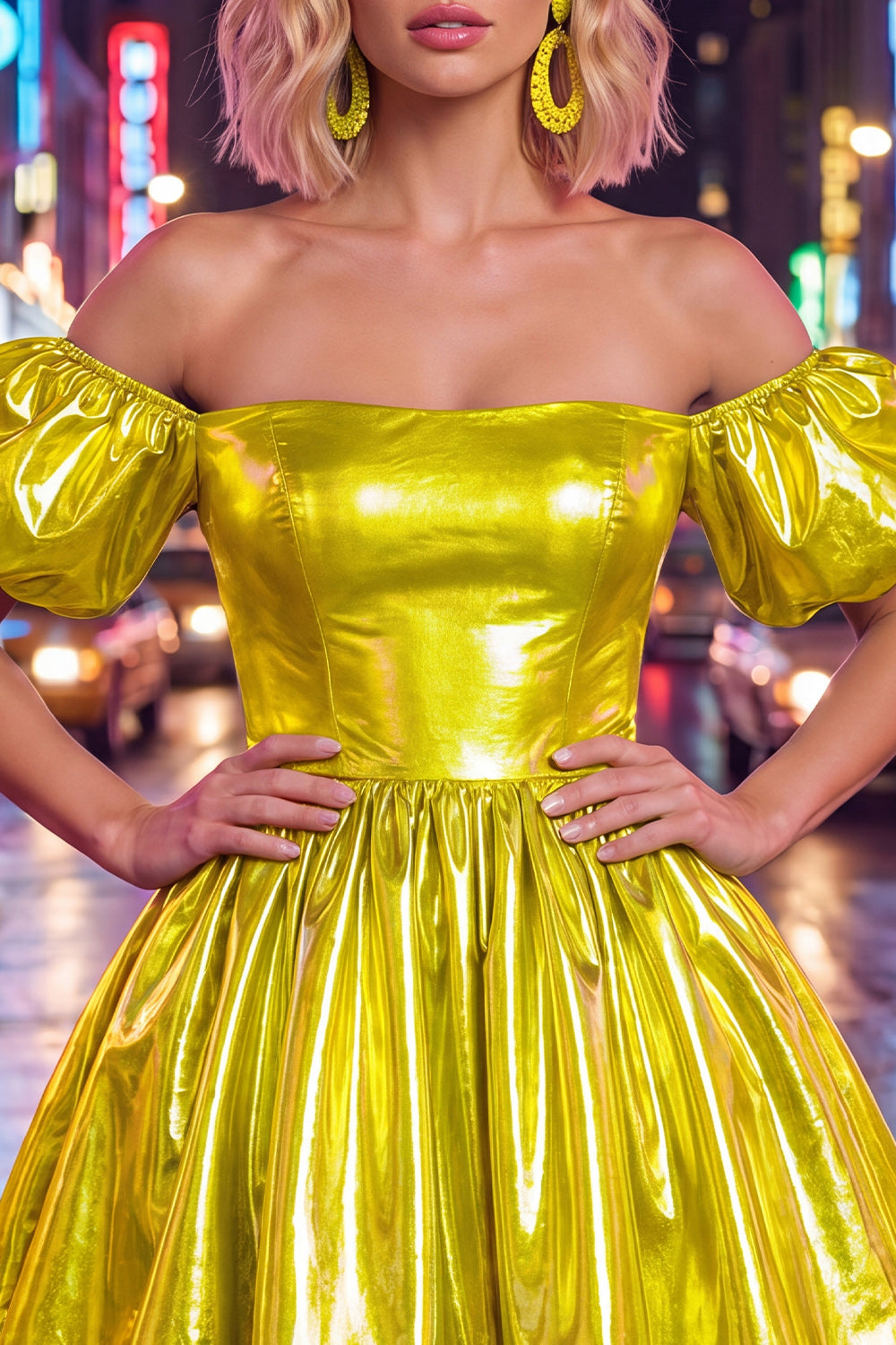 Off The Shoulder A Line Fuchsia Metallic 80s Homecoming Dress