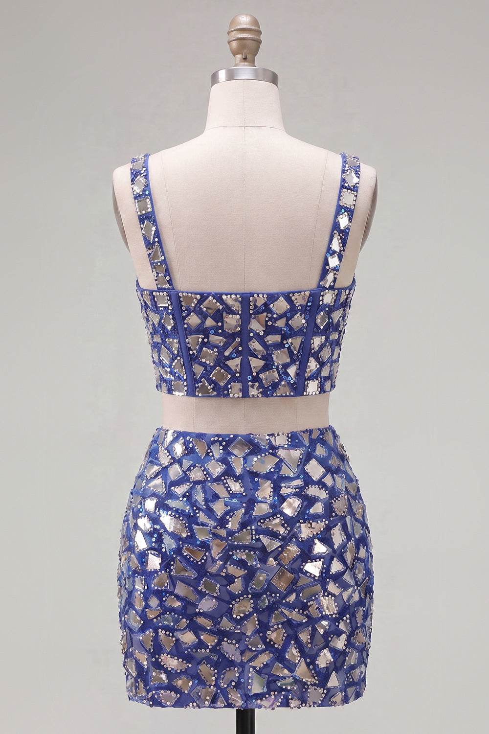 Sparkly Corset 2-piece Dark Blue Homecoming Dress