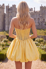 Strapless Corset Yellow Beaded A Line Homecoming Dress